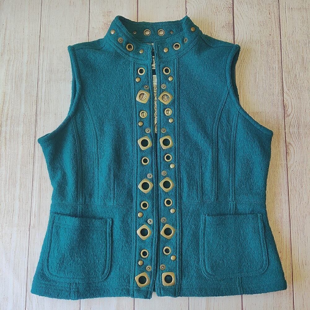 Tria brass embellished 100% wool vest sz L